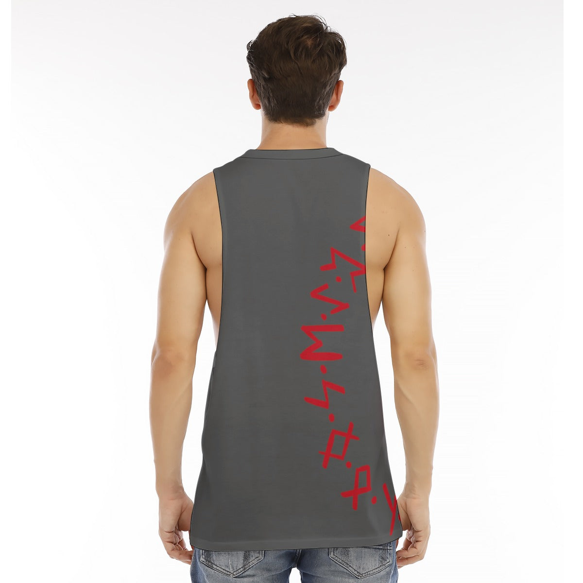 Men's Long Tank Top Red Runes